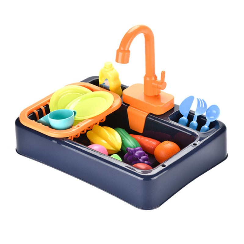 Conjunto de pia de cozinha infantil, máquina de lavar louça elétrica de simulação com água corrente