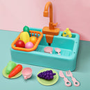 Conjunto de pia de cozinha infantil, máquina de lavar louça elétrica de simulação com água corrente